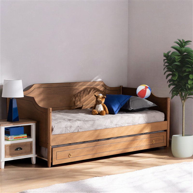 Solid Wood Daybed with Trundle, Brown, Twin