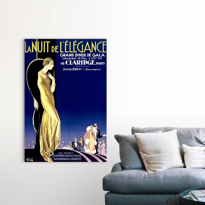 " La Nuit De LElegance, Vintage Poster, By Emilio Vila " by Emilio Vila, Wrapped Canvas, 60" H x 40" W x 1.25" D