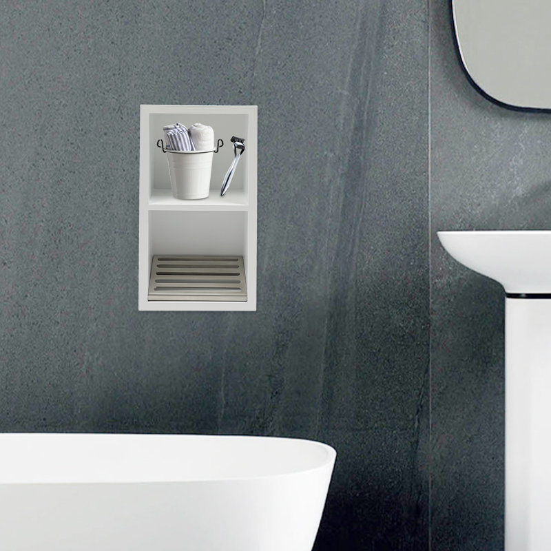 7.08*13.38In 2-Tier Stainless Steel Recessed Storage Cabinet, Wall Recessed Cabinet, White