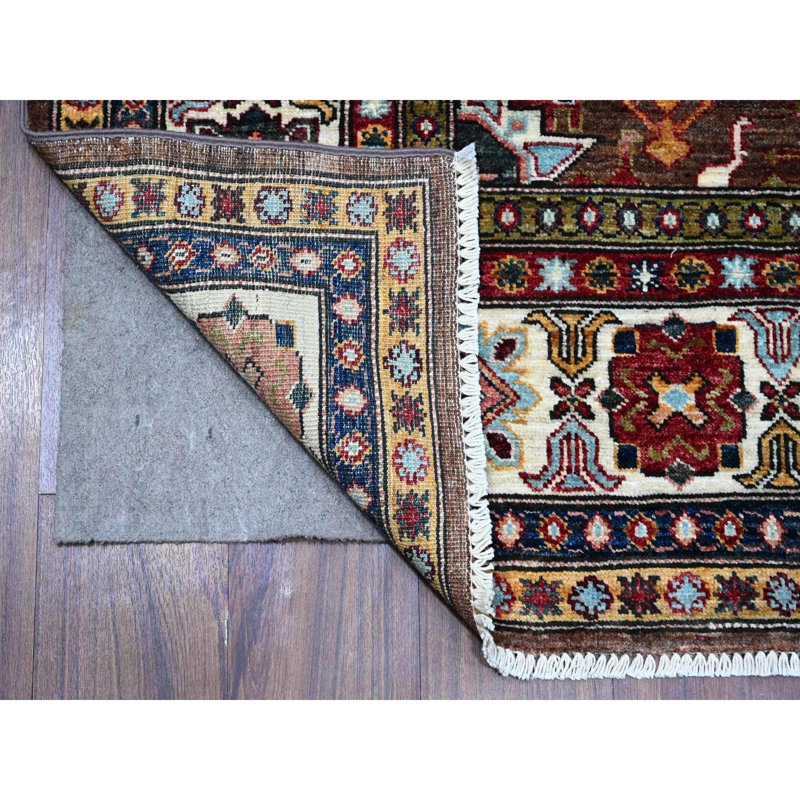 Tapis oriental super Kazak à motif géométrique noué à la main brun 6 pi x 8 pi 10 po C8128C8AD1B94A9CA1C23B1B030B6621