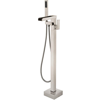 Modern Bathroom Tub Filler In Brushed Nickel With Waterfall Effect And Hand Shower - Floor Mount, Corrosion Resistance Mount Faucet, Rust