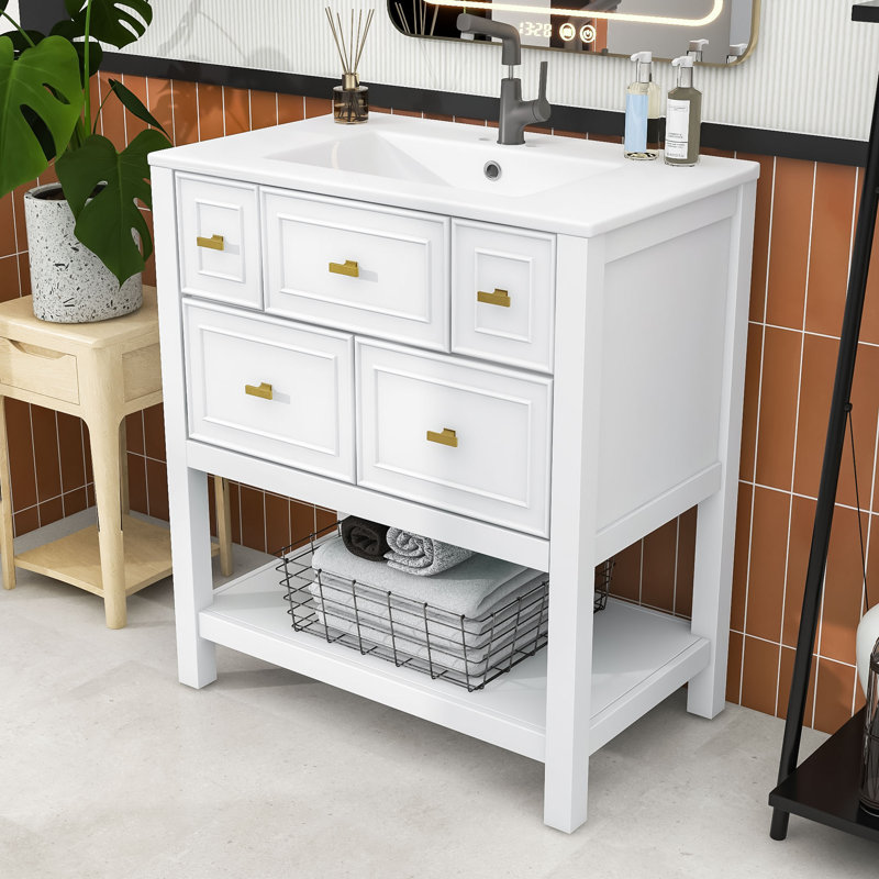 Meuble-lavabo chic et moderne avec rangement dissimulé et conception durable, Blanc