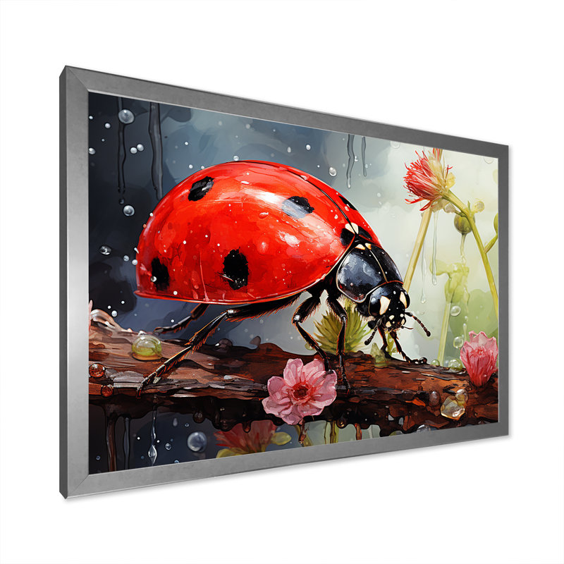 Curious Ladybug Crimson Serenity, Cadre simple argenté, H 30 po x l 40 po x P 1,5 po