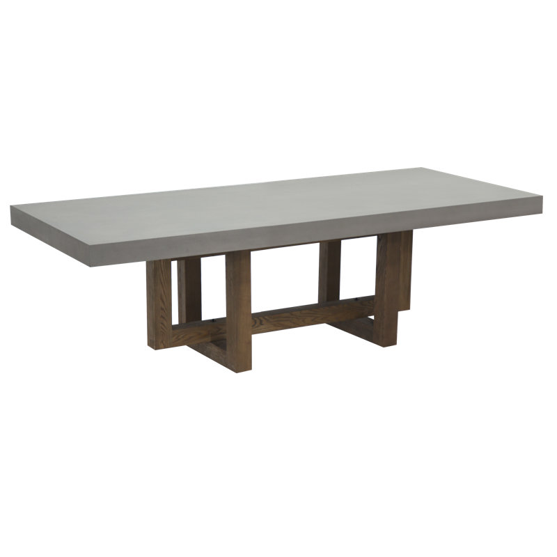 Elementi Home Malaga Rectangular Space Grey Concrete Dining Table with Manchurian Ash Legs for Indoor and Outdoor Use