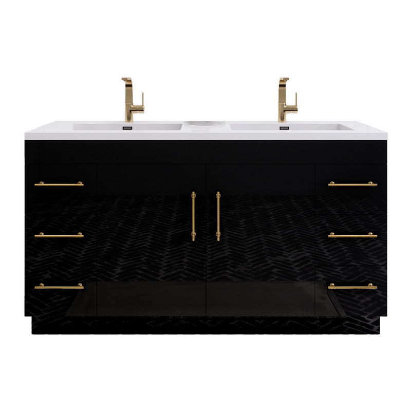 Meuble-lavabo à double cuve Spring, Noir brillant