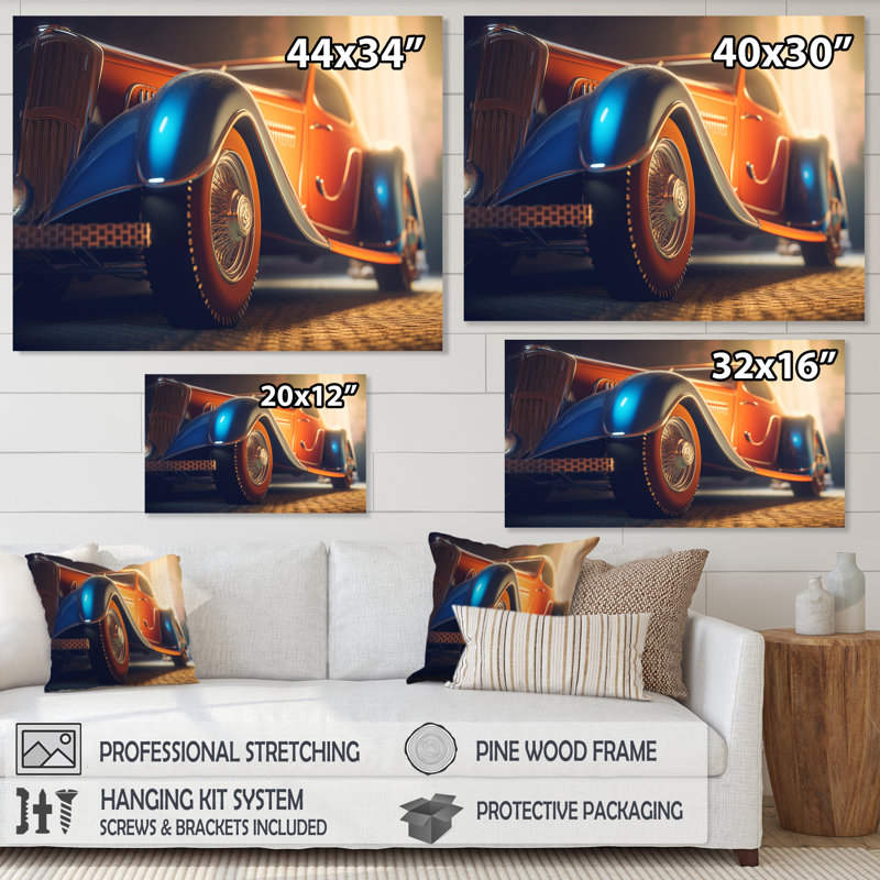 Élégance rétro de voiture classique rétro, H 30 po x l 40 po x P 1,5 po, Toile tendue