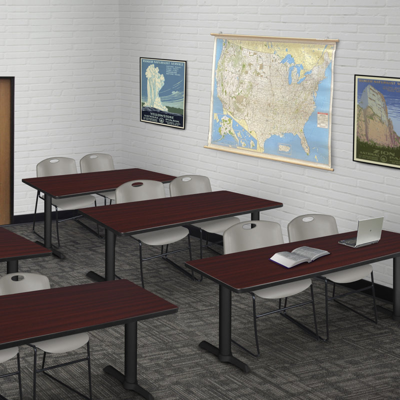 Neyland Cain T-Base training table and 2 Zeng stackable chairs, Gris, L 72 po x P 24 po, Acajou