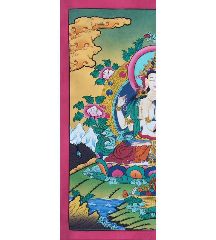 Avalokiteshvara | Chenrezig Thangka (Thangka sans brocart)