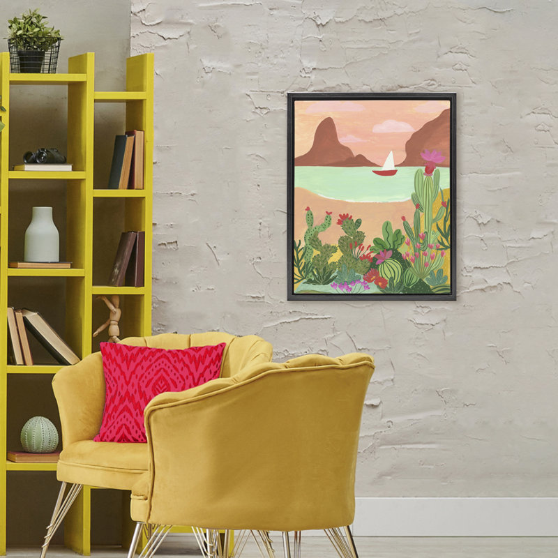 Cadre flottant Desert Oasis, design par Nabeela Rumi, H 31 po x l 25 po, Cadre flottant noir de jais