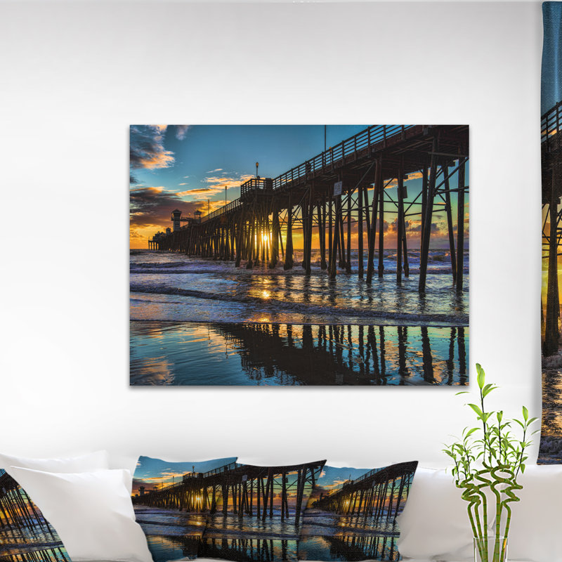 Oceanside Pier at Evening - Reproduction de photo de paysage, H 15 po x l 20 po x P 1 po, Bois