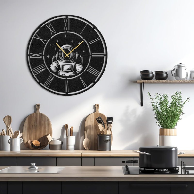 Metal Wall Clock, Black, 30" W x 30" H