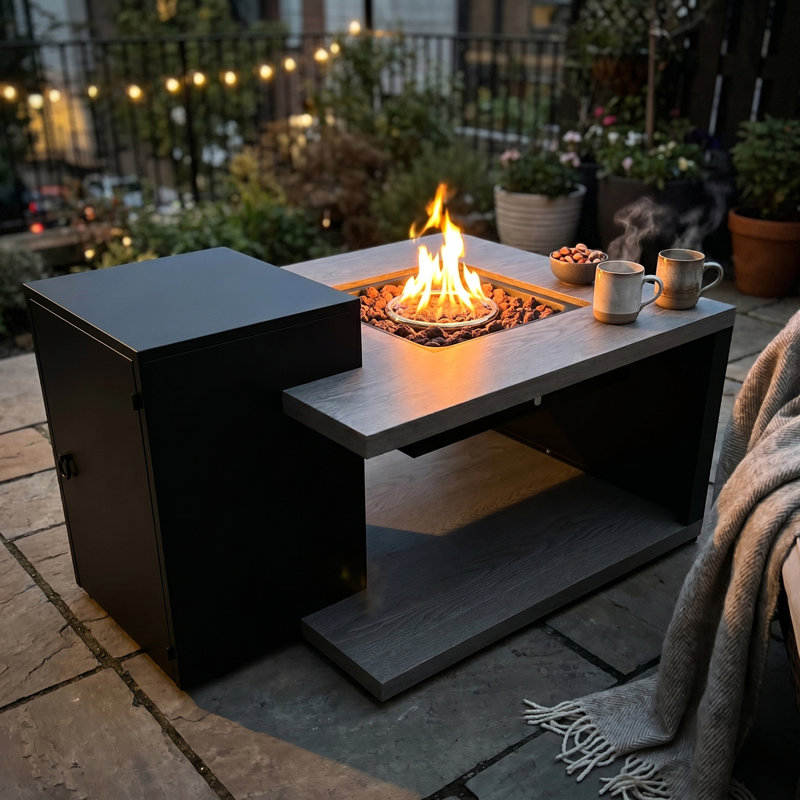 Foyer de table au propane 50 000 BTU, résistant aux intempéries, à arrêt automatique et design moderne et élégant