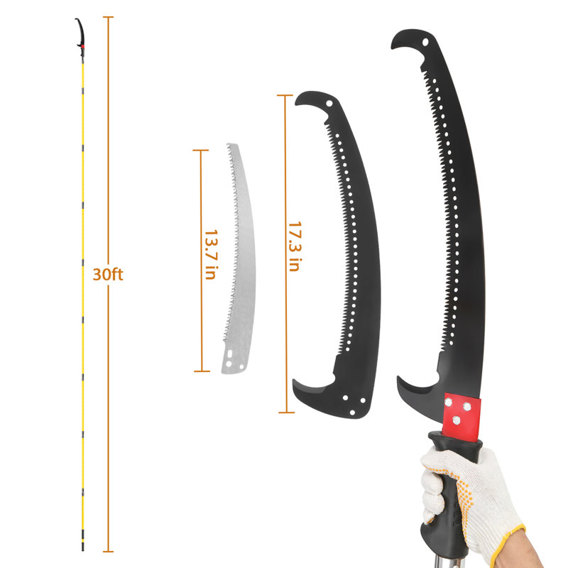 30ft Adjustable Manual Pole Saw Set: Lightweight Fiberglass Tree Trimmer With Sharp Blades