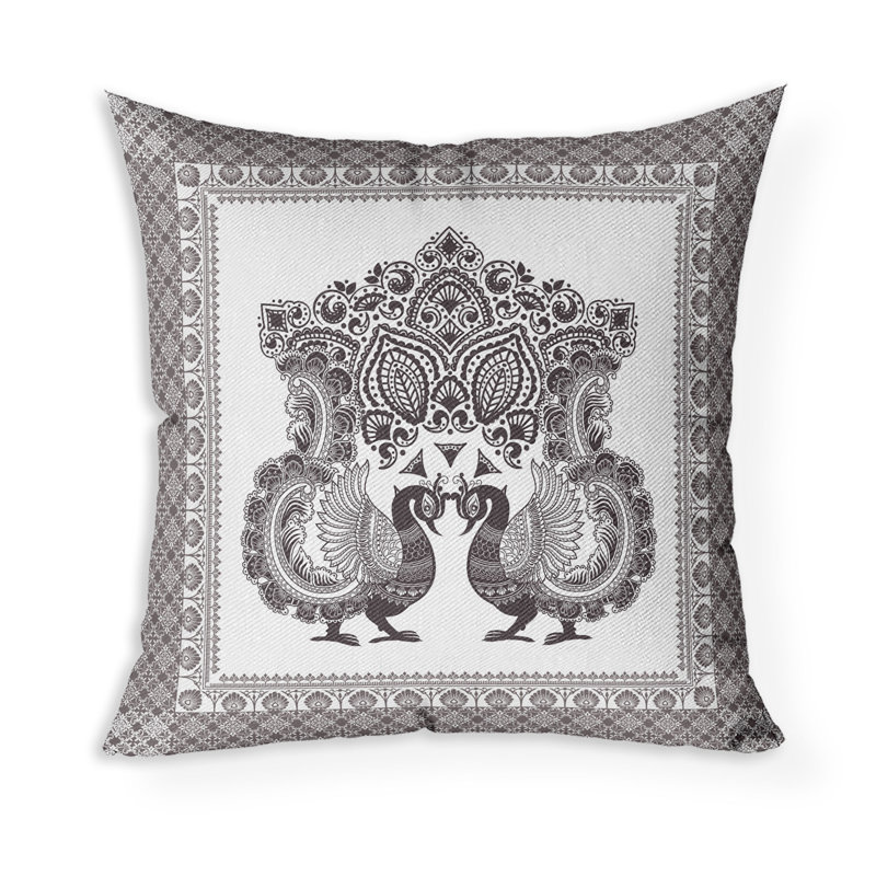 Coussin Peacock Prowess, Blanc / Gris, H 26 po x l 26 po