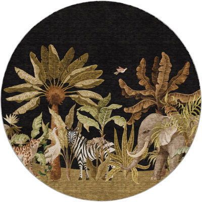 Premium Machine Washable Dream Shag ADS203 Palms and Safari Animals Rug