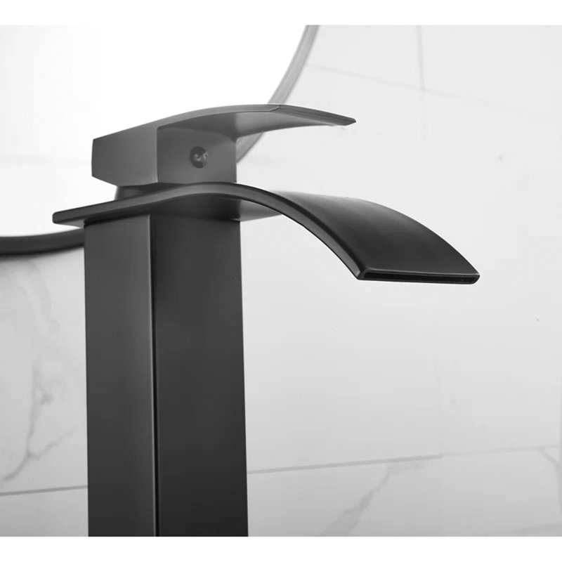 Robinet de lavabo de salle de bain à poignée simple et monocommande à faible arche Waterfall, Noir mat
