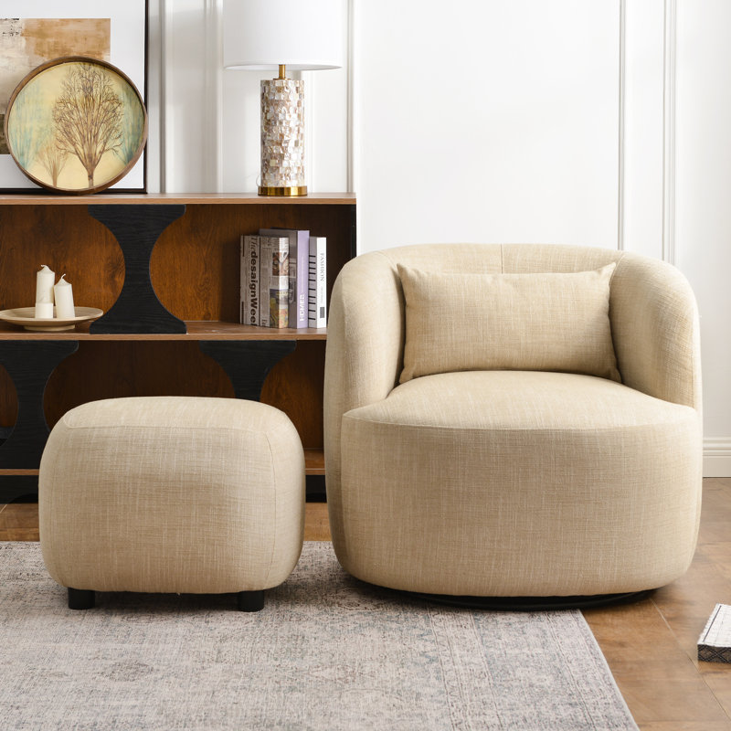 Fauteuil pivotant rembourré en lin avec repose-pieds, Blé