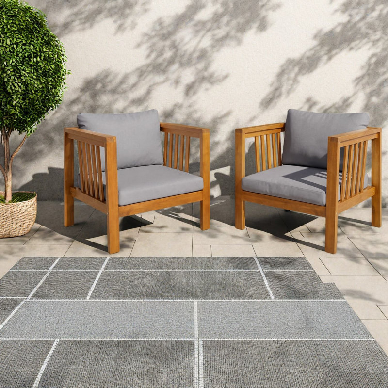 Ensemble de chaises longues Modern Patio, bois d'acacia, coussins gris pour le patio