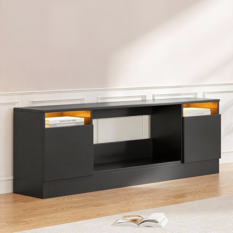 Meuble télé 70 po avec armoire de rangement jusqu'à 75 po, Black