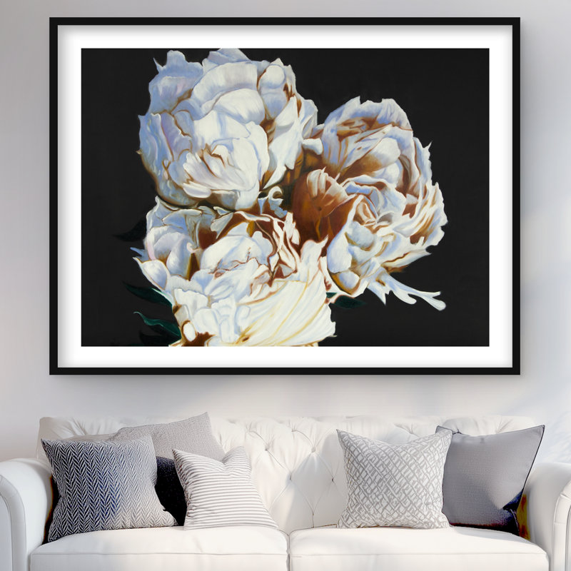 Blooming pivoines - Beige romantique, impression encadrée avec passe-partout