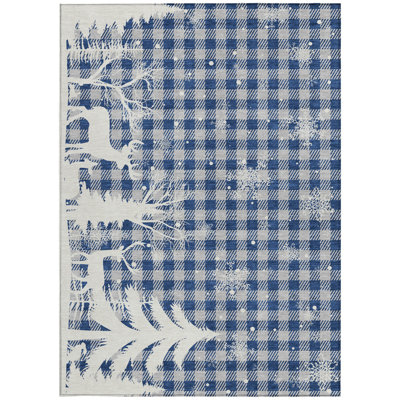 Tapis extérieur lavable à carreaux bleu ivoire et gris 3 pi x 5 pi
