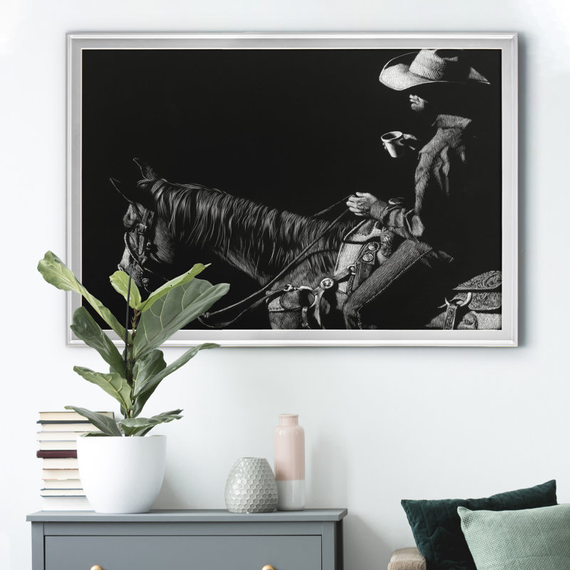 «Cowboy Scratchboard I» - Cadre photo, impression sur toile, Argent, H 22,5 po x l 30,5 po x P 1,5 po