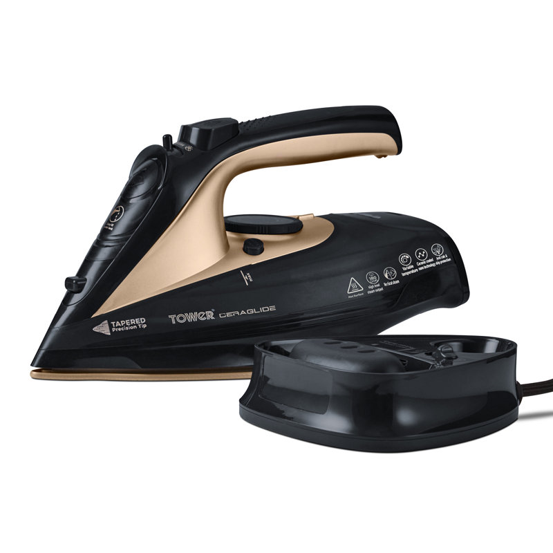 Tower Ceraglide 360 Cord Cordless Steam Iron with Rapid Heat-Up and Recharge, 2800W, Black