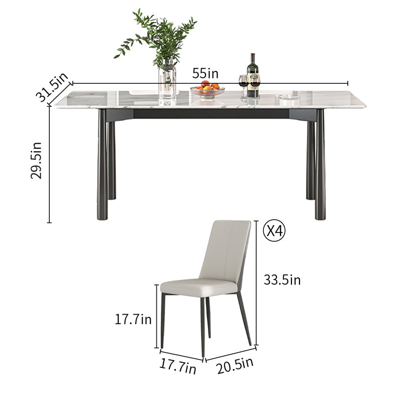 Light Microlite Rectangular Dining Table Sets, 5, 29.5"H x 55"L x 31.5"W