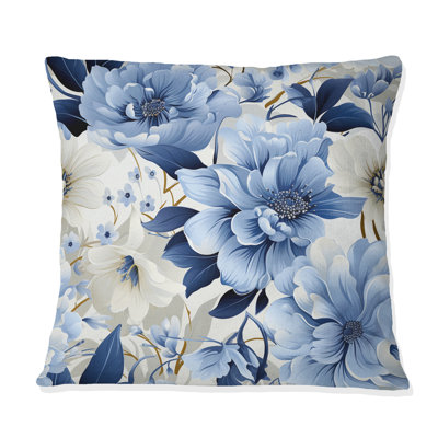 Floral Blue And White Victorian Pattern - Floral Printed Throw Pillow
