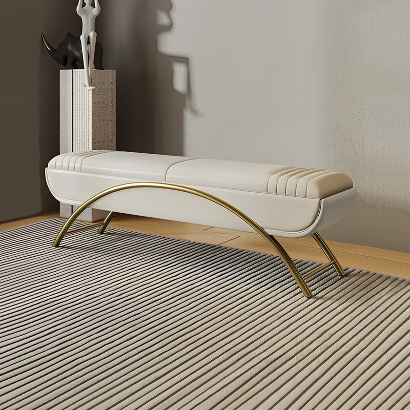 Banc rembourré avec tabouret italien, Blanc cassé, H 18,50 po x l 59,05 po x P 16,92 po	