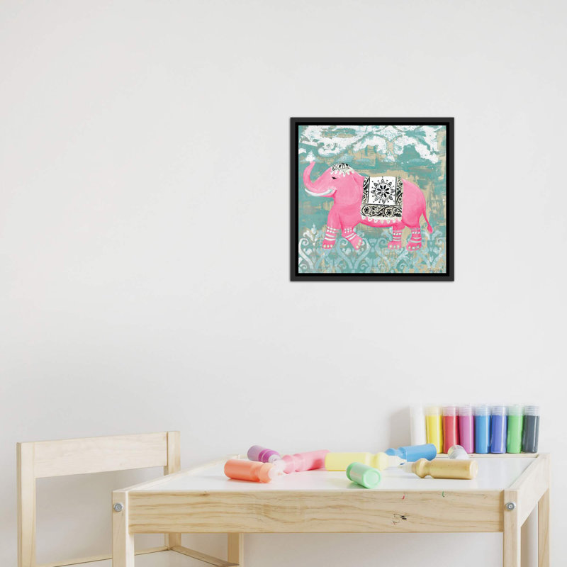 «Pink Bazar I» par Hakimipour-Ritter - impression, H 18 po x l 18 po x 1,5 po, Toile avec cadre noir patiné, Pas de tapis