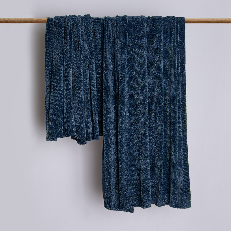 Caspian Oversized Luxe Shimmer Chenille Blanket, Navy