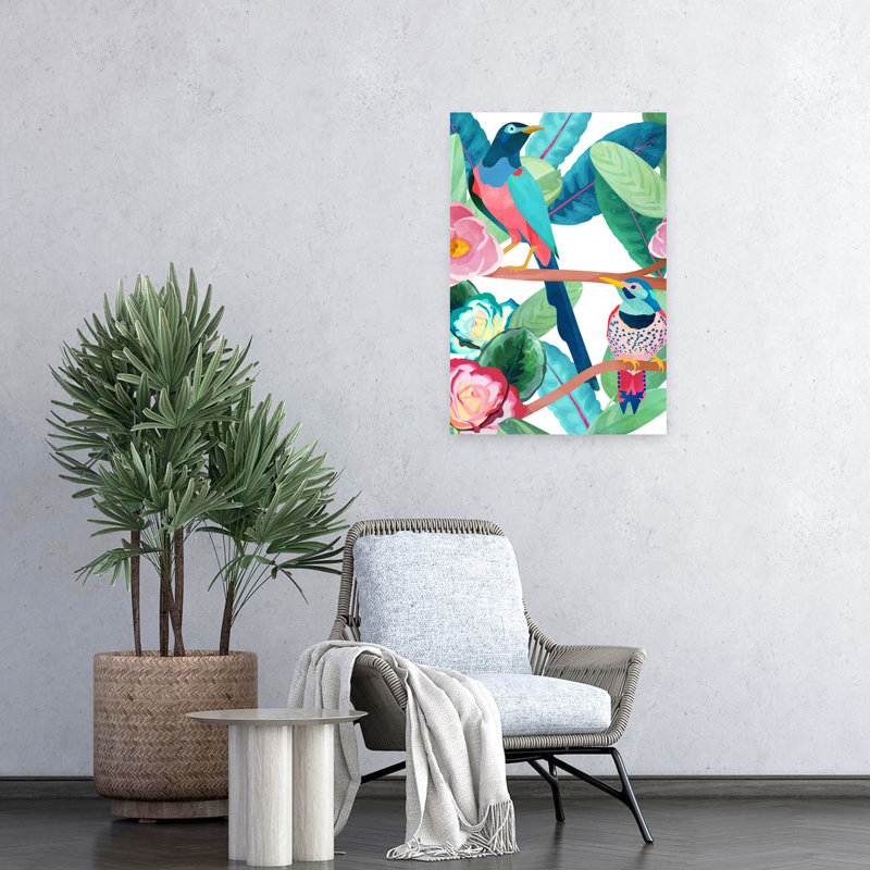 Art contemporain contemporain abstrait coloré, oiseau, fleur, art naturel, H 24 po x l 16 po
