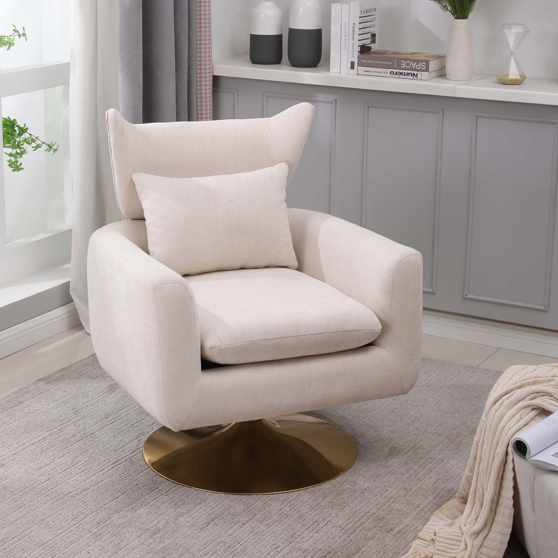 Fauteuil d'appoint pivotant à 360 degrés avec coussin, 100% lin beige