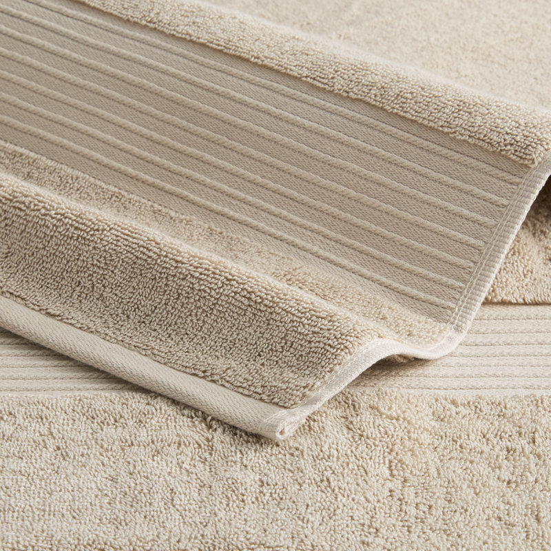 TOWN & COUNTRY EVERYDAY 4-Piece Solid Dobby Border Hand Towel Set, 20x30-Inch, 100% Cotton, Beige