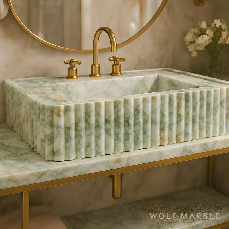 Lavabo de meuble-lavabo en marbre sculpté à la main Calacatta Verde, 24 po x 16 po x 8 po