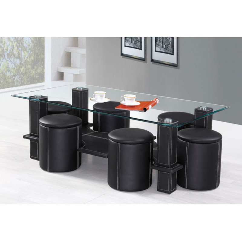 Permelia 7 - Piece Glass Top Living Room Table Set