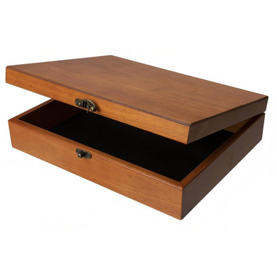 Old World Wooden Box with Brass Latch – Vintage-Style Wooden Keepsake Box for Jewelry & Trinket Storage, Light Cherrywood Finish