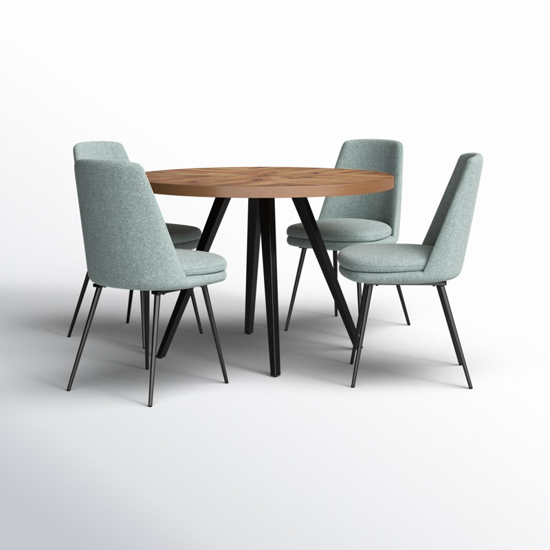 Moeller 4 - Person Four Leg Dining Set, Blue Chenille