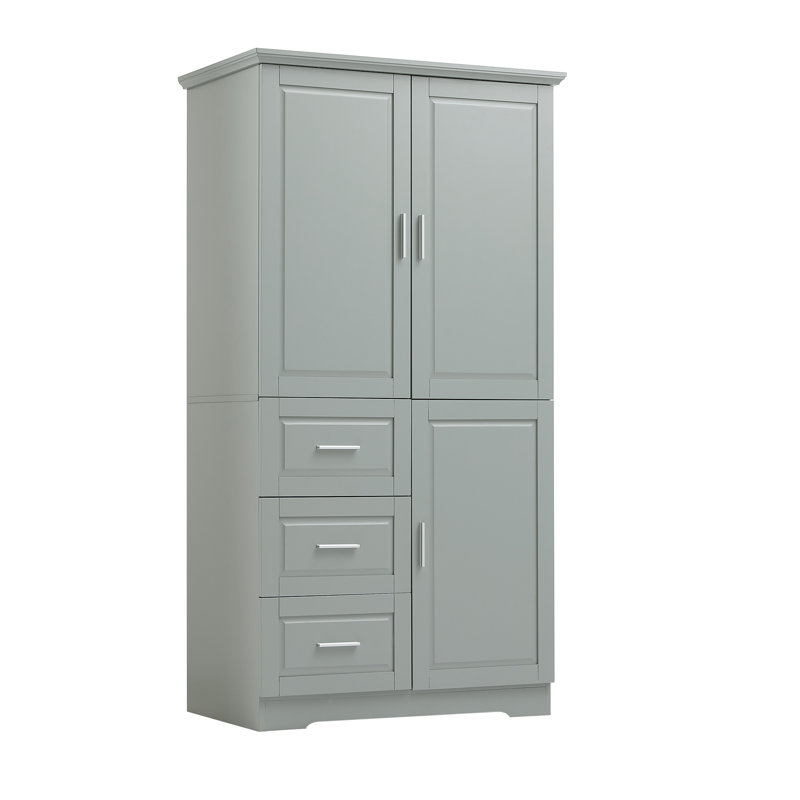 Tall And Wide Storage Cabinet With Doors For Bathroom, Gray