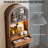  75" Arched Pantry Cabinet, Charging Station, LED, Glass Door, Drawer, Adjustable Shelves, Coffee Bar for Kitchen,Dining,Living Room,Walnut