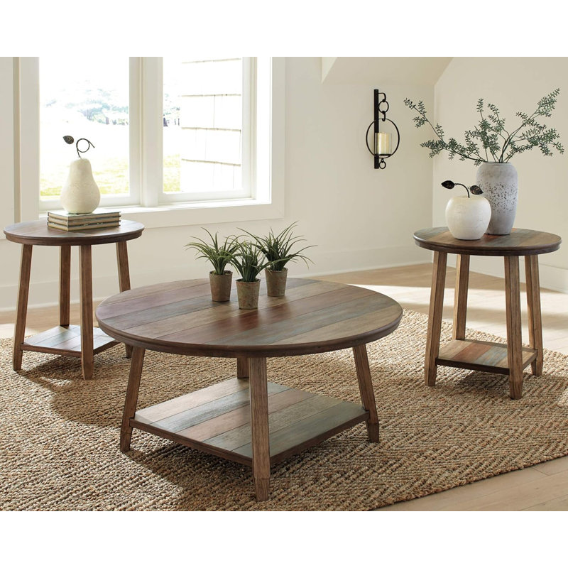 Rustic 3-Piece Multi-Color Plank Table Set: Coffee Table And 2 End Tables For Small Spaces