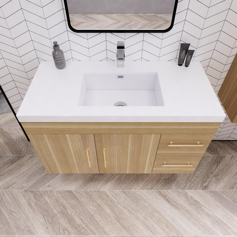Doddridge 41.9'' Single Bathroom Vanity with Acrylic Top, Champagne Oak