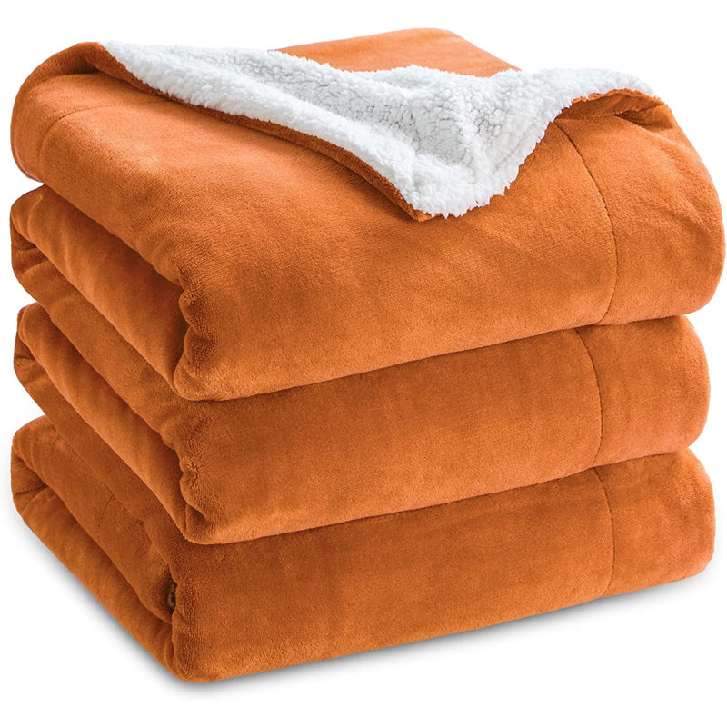 Sherpa Fleece Blanket Throw, 130 x 150cm, Orange
