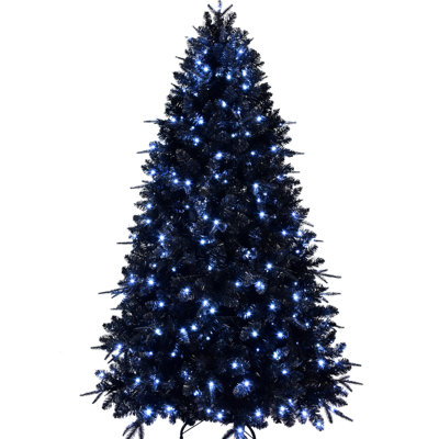 8ft Black Christmas Tree, 600 White Led Lights, 2486 Pe+ Tips, Hinged Branches, Elegant Christmas, Festive Holiday Decor Structure, Decorations, Displays