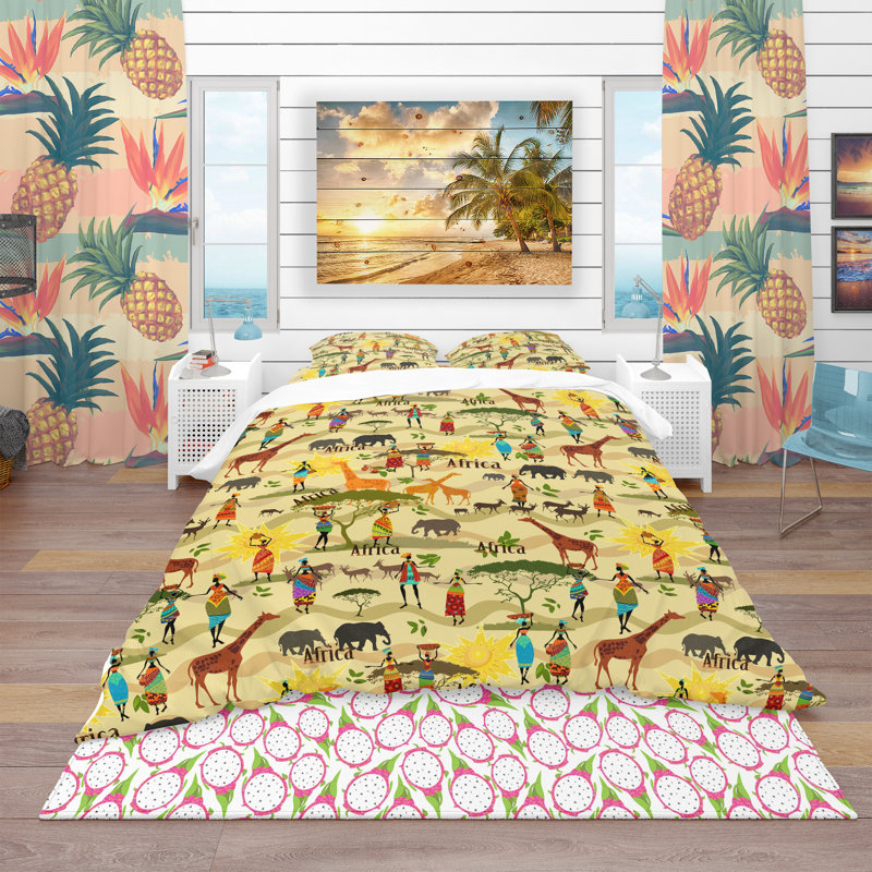Ensemble de housse de couette tropical, Housse simple + 1 taie décorative