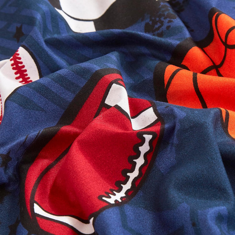 Twin White and Navy Sports Print Microfiber Sheet Set