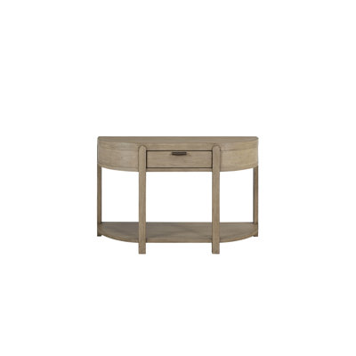 Console incurvée à 1 tiroir avec une bordure arrondie et des côtés subtilement fuselés, fermeture en douceur pour le courrier, tablette ouverte présentant des livres, console de couloir à table haute 30,74