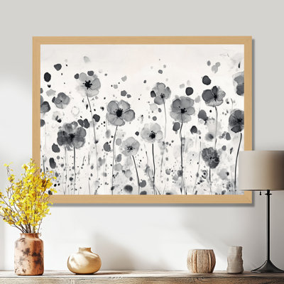 Prairie de fleurs noires et beiges - Tableau encadré de fleurs