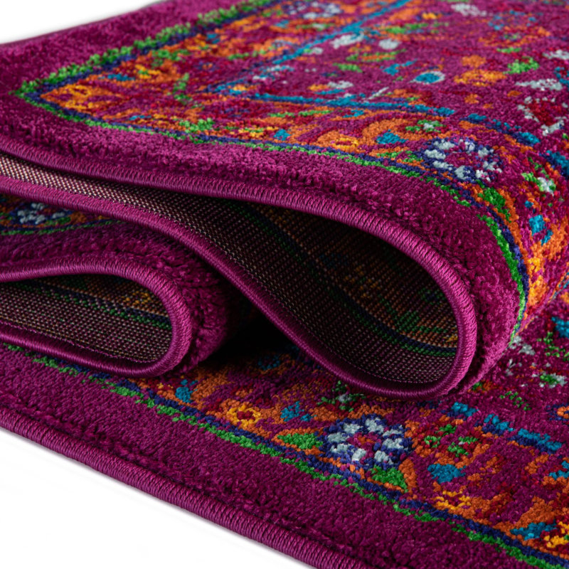 Tapis rond rose en polypropylène tissé à la machine Kleinschmidt, Rectangle 5 pi 3 po x 8 pi